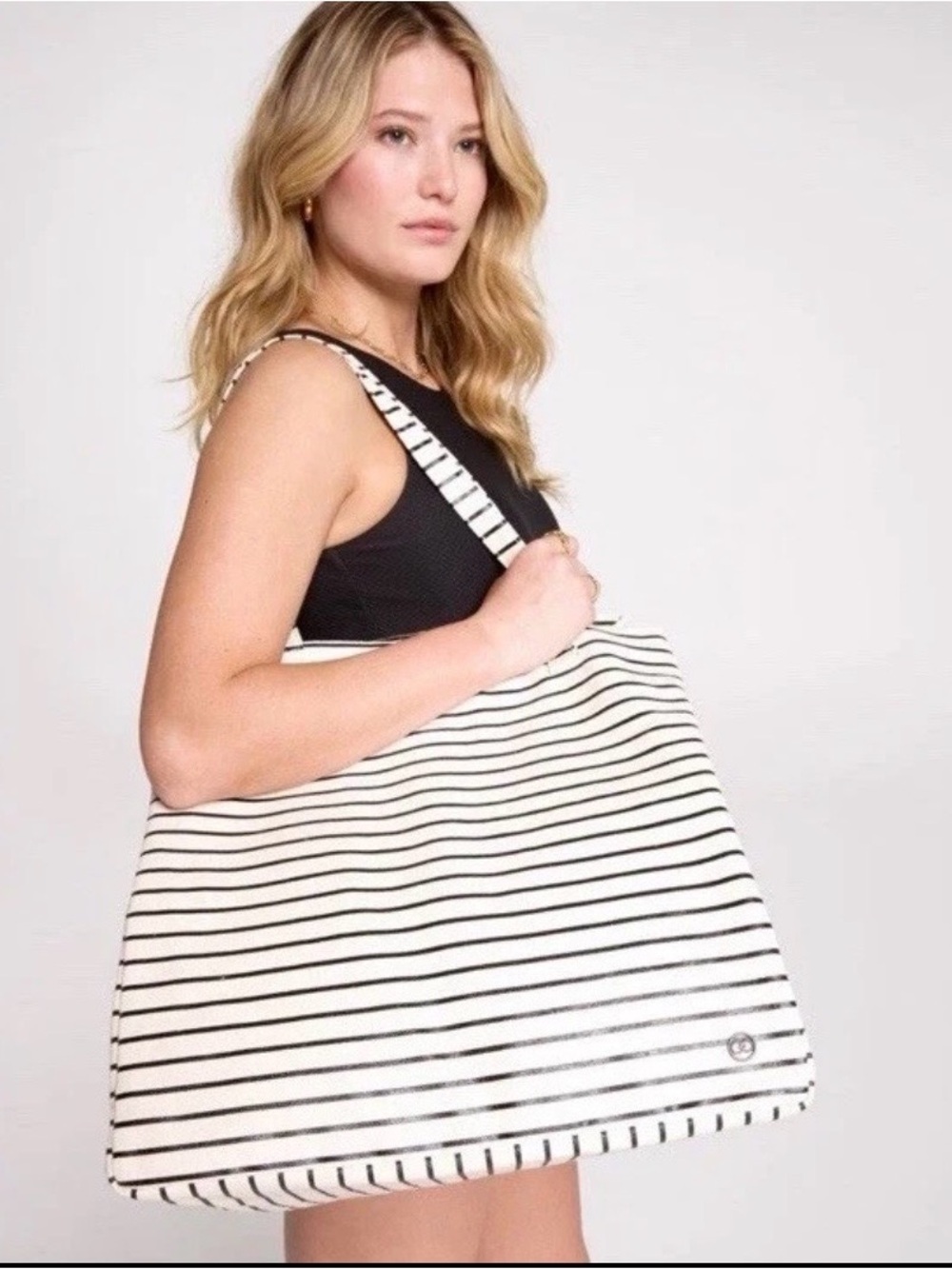 Calia Coastal Stripe Canvas Tote Bag - White and Black